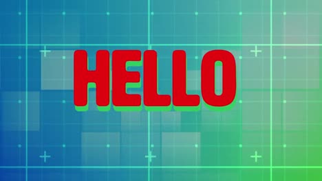 animation of hello text over shapes on green background