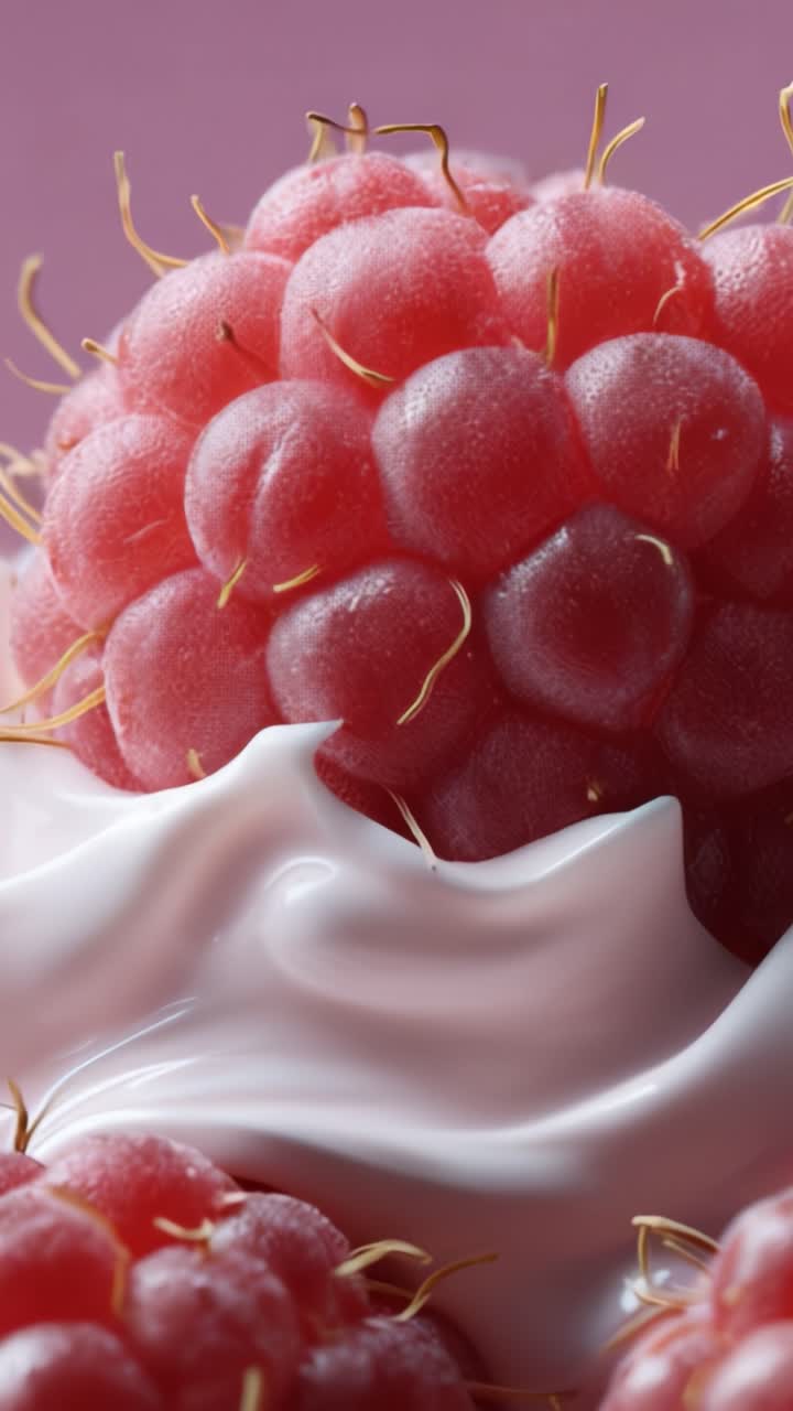 Fresh Raspberries Nestled in Creamy Whipped Topping, Highlighting a Delightful Combination of Colors and Textures for a Sumptuous Dessert Experience