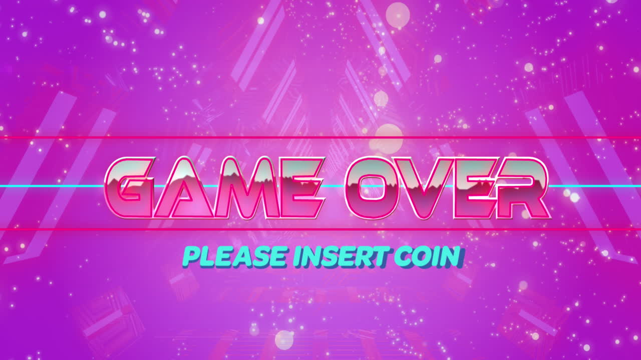 보라색 배경에  ⁇  반점과 터널 원활한 패턴 위에 게임의 텍스트 배너의 애니메이션