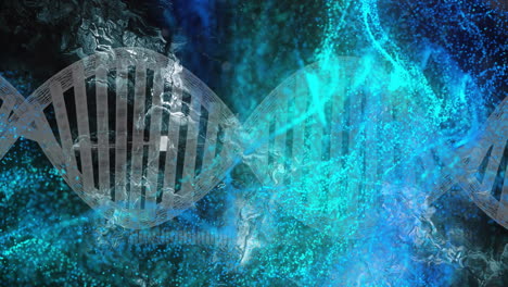 dna strand and molecular structure animation over blue and turquoise background