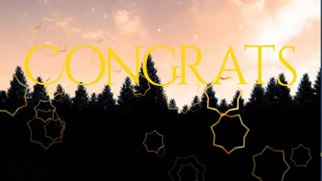animation von gratulationen text über bäumen