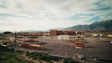 construction site of apartment complex with mountains in background