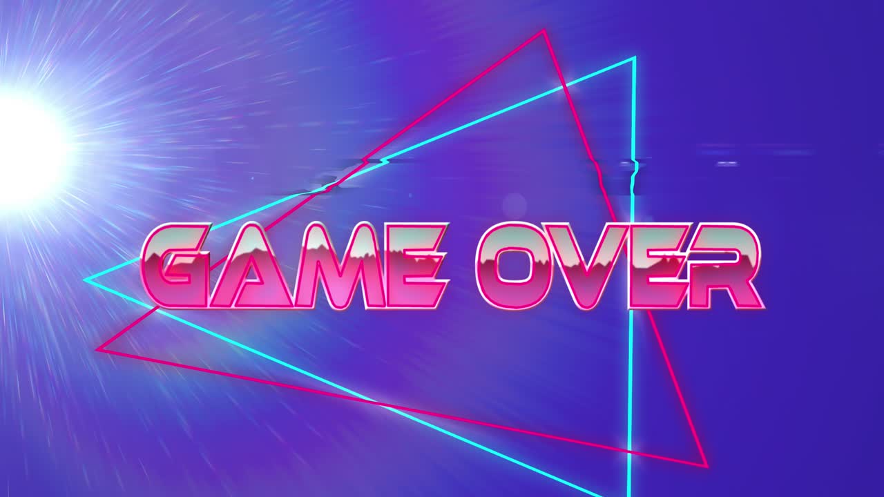 Animazione del testo 'Game Over' su macchie di luce e forme.