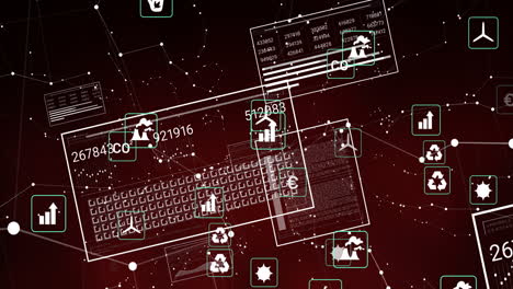 animación de iconos digitales y interfaz con procesamiento de datos contra la red de conexiones.