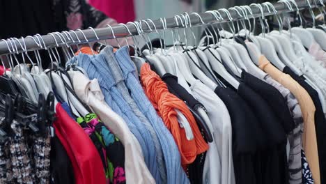 close up of many women cloths display for sale