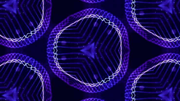 Kaleidoscopic abstract theme. 4k looped sci-fi 3d background with glow blue particles form lines, surfaces, pattern complex symmetrical structures