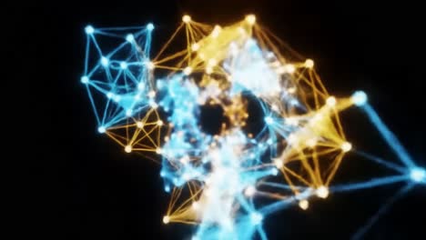 a stunning visualization of a dynamic network, displaying the interconnectedness of nodes and links through vibrant blue and yellow light patterns