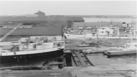 Shipyard-drydock-at-Kingston,-Ontario,-Canada-in-the-1960's