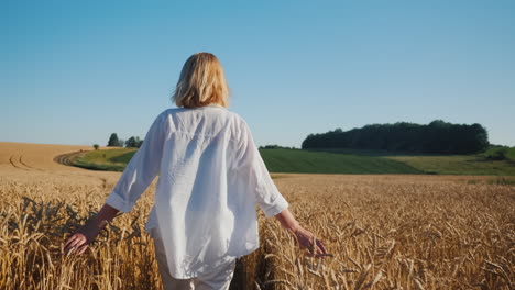 A-young-woman-walks-between-endless-wheat-fields-1