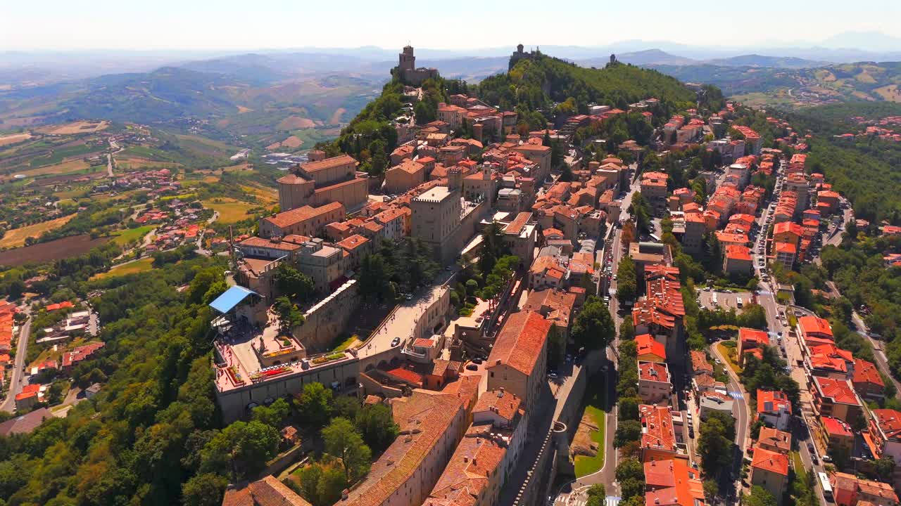Fly over San Marino and witness its stunning landscapes and iconic medieval architecture, captured in crisp drone shots.
