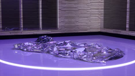 coche futurista púrpura y negro en una plataforma de exhibición
