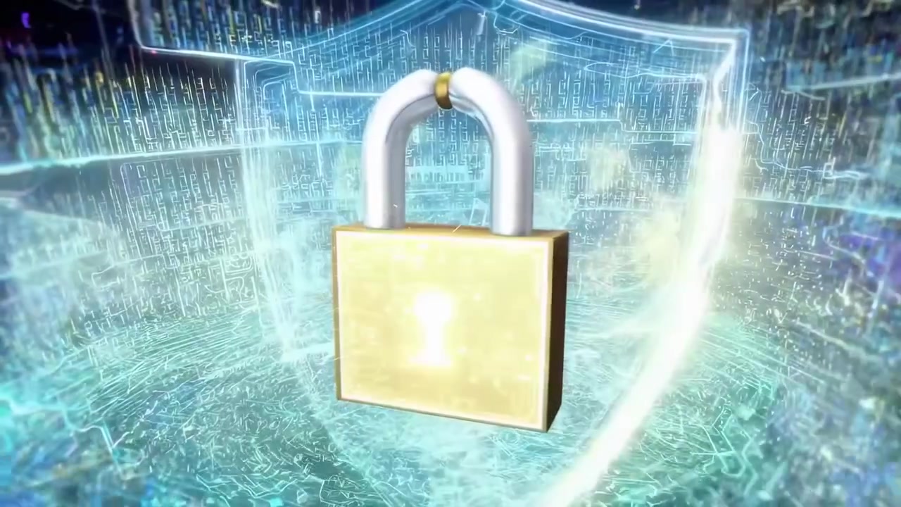 Digital Security Concept with Glowing Padlock and Shield