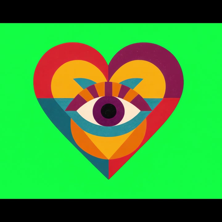 Animated Geometric Heart with Blinking Eye Graphic