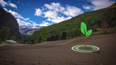 arado y siembra de cultivos en un campo agrícola de montaña para alimentos y combustibles renovables y sostenibles - lapso de tiempo con un gráfico de tierra verde