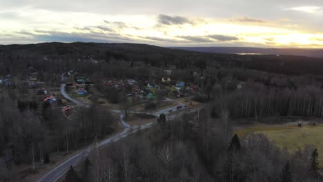 drone footage over remote village in sweden
