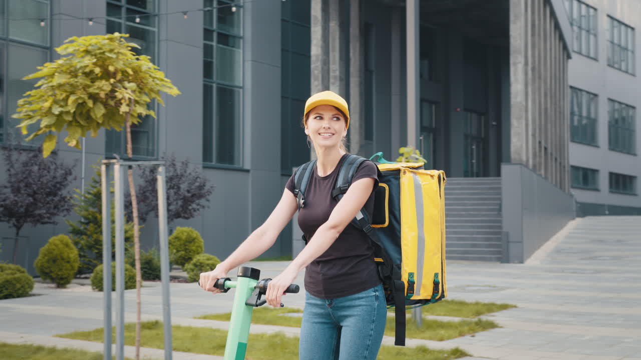 Woman Food Delivery Person on Electric Scooter
