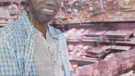 animación del procesamiento de datos sobre el hombre afroamericano en la tienda
