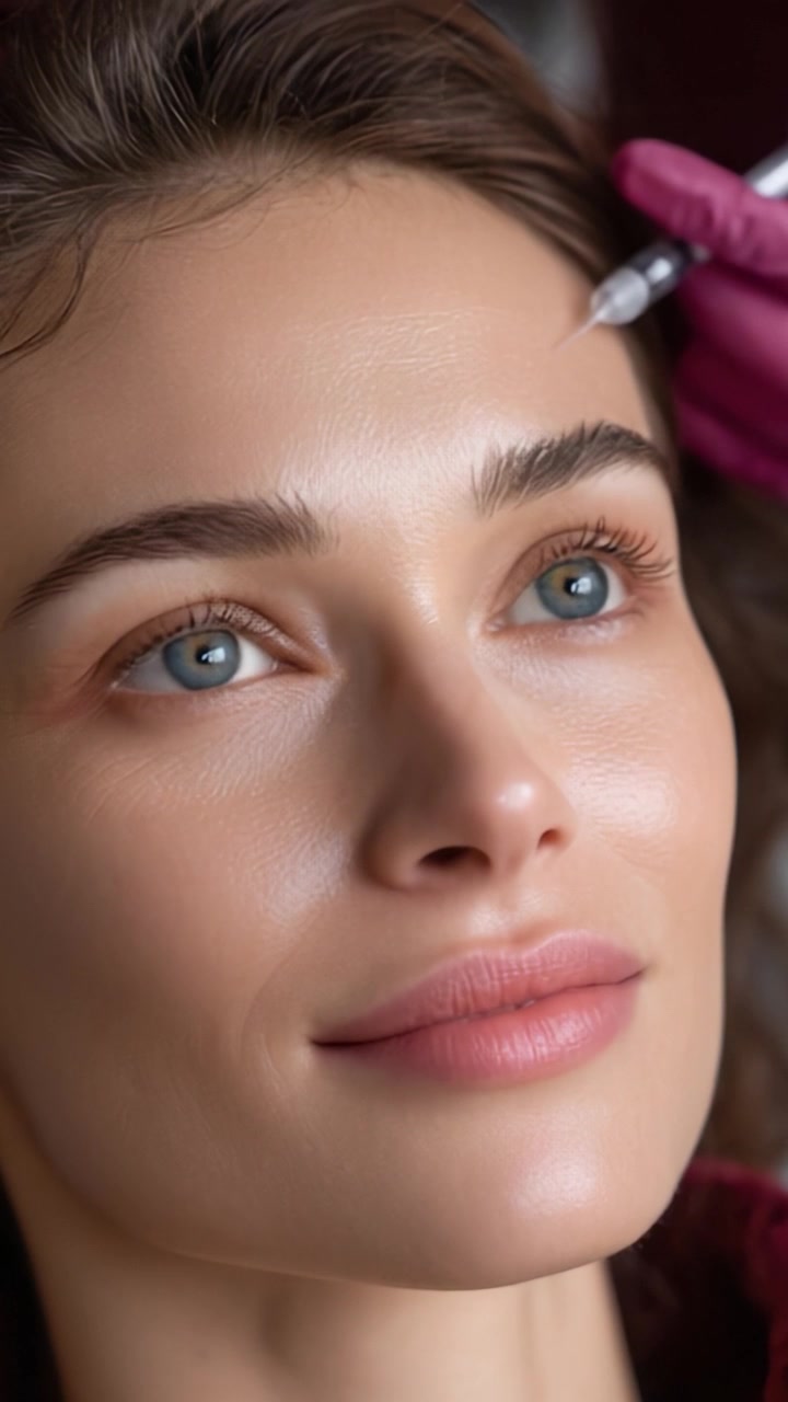 Radiant Woman Receiving Aesthetic Treatment, Captured Before and After the Procedure, Showcasing Natural Beauty and Confidence in a Calming Setting