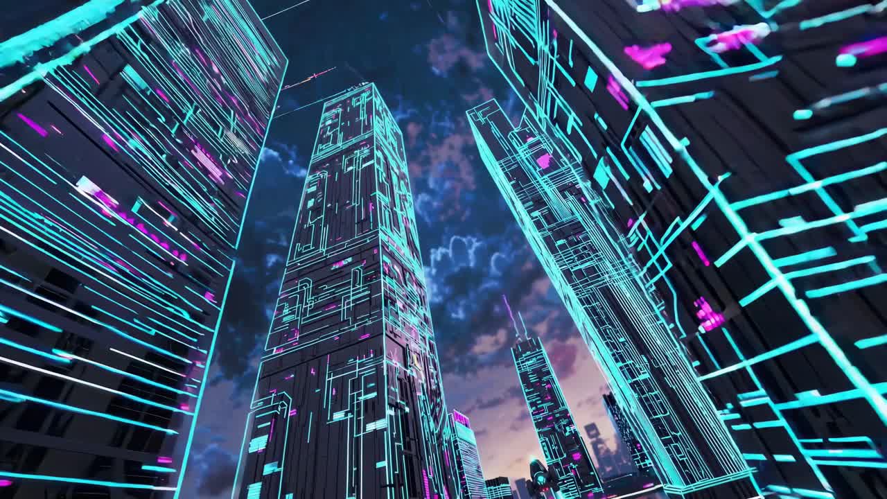 Cyberpunk Cityscape with Flying Vehicle