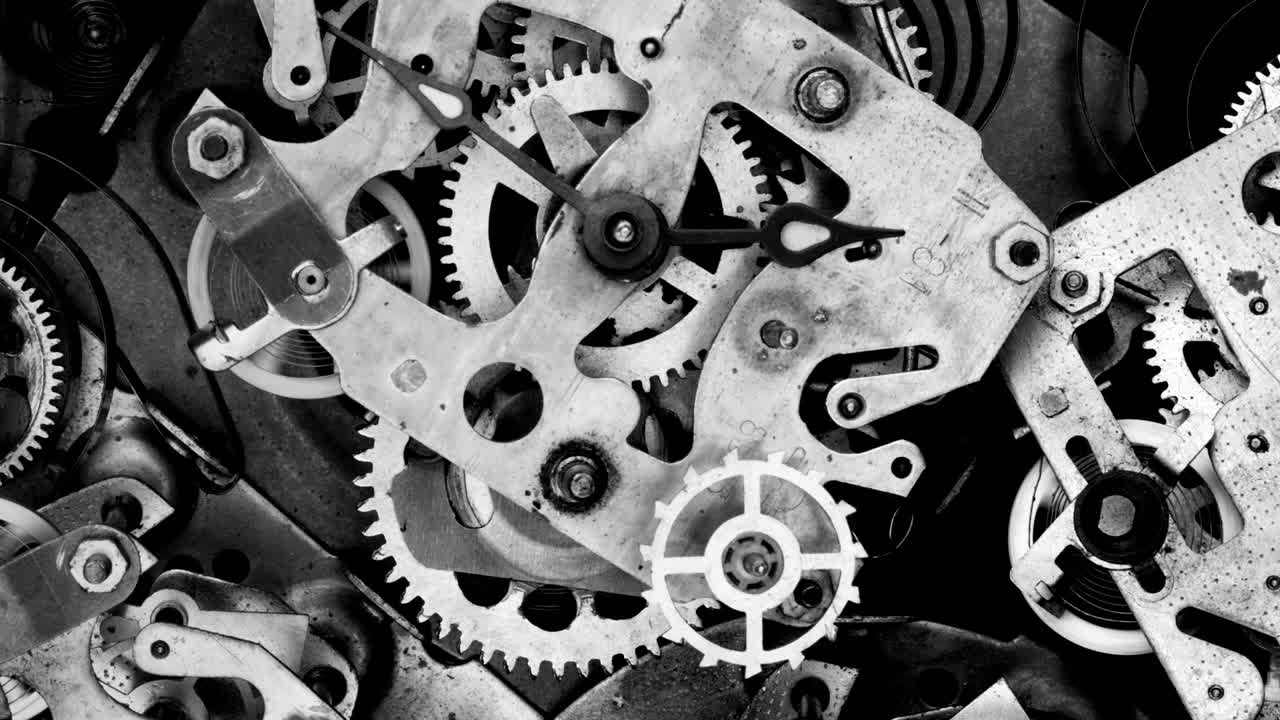 Watch mechanism macro loop. Old vintage clock mechanism working.