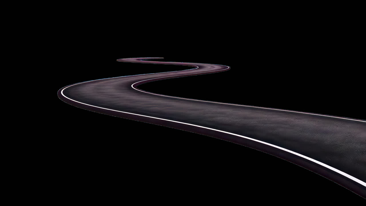 Winding road on gray animated overlay, transparent 4K video, alpha channel, ProRes 4444