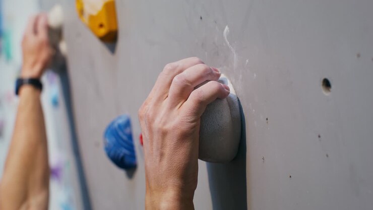 Person Rock Climbing on a Climbing Wall