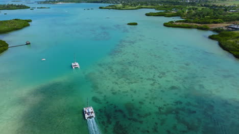 Aerial-drone-view-of-Ile-Aux-Cerfs,-Flacq,-Mauritius-island,-Indian-Ocean