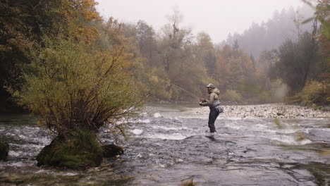 man fly fishing in a mountain river