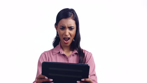 Woman,-shocked-and-what-or-stress-on-tablet