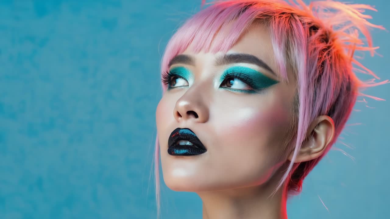 Woman with Pink Hair and Bold Makeup