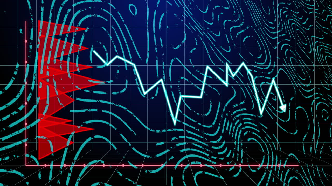 animación del procesamiento de datos estadísticos y la topografía contra un fondo azul