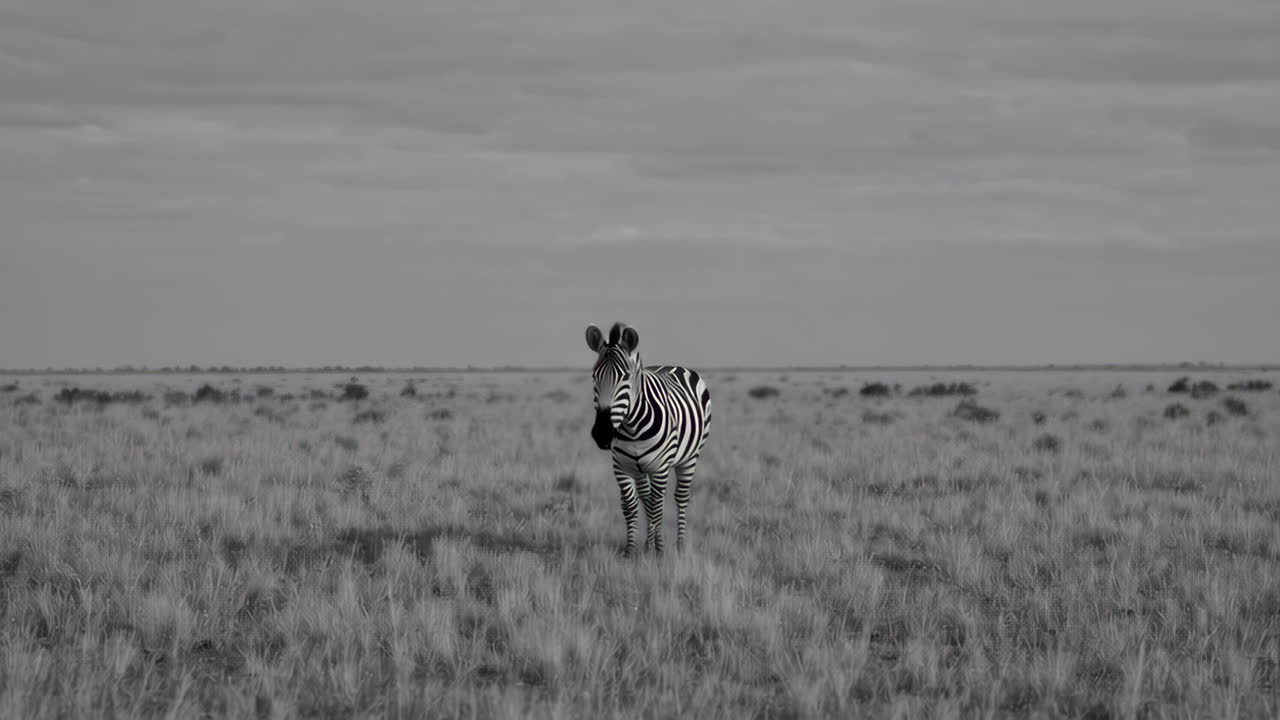 Zebra in a Gray Grassland