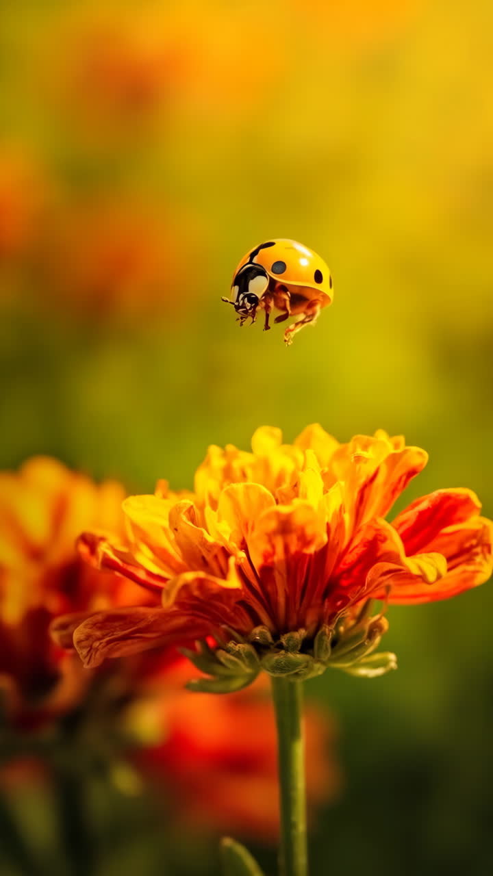A close-up of a ladybug on a vibrant orange and yellow flower