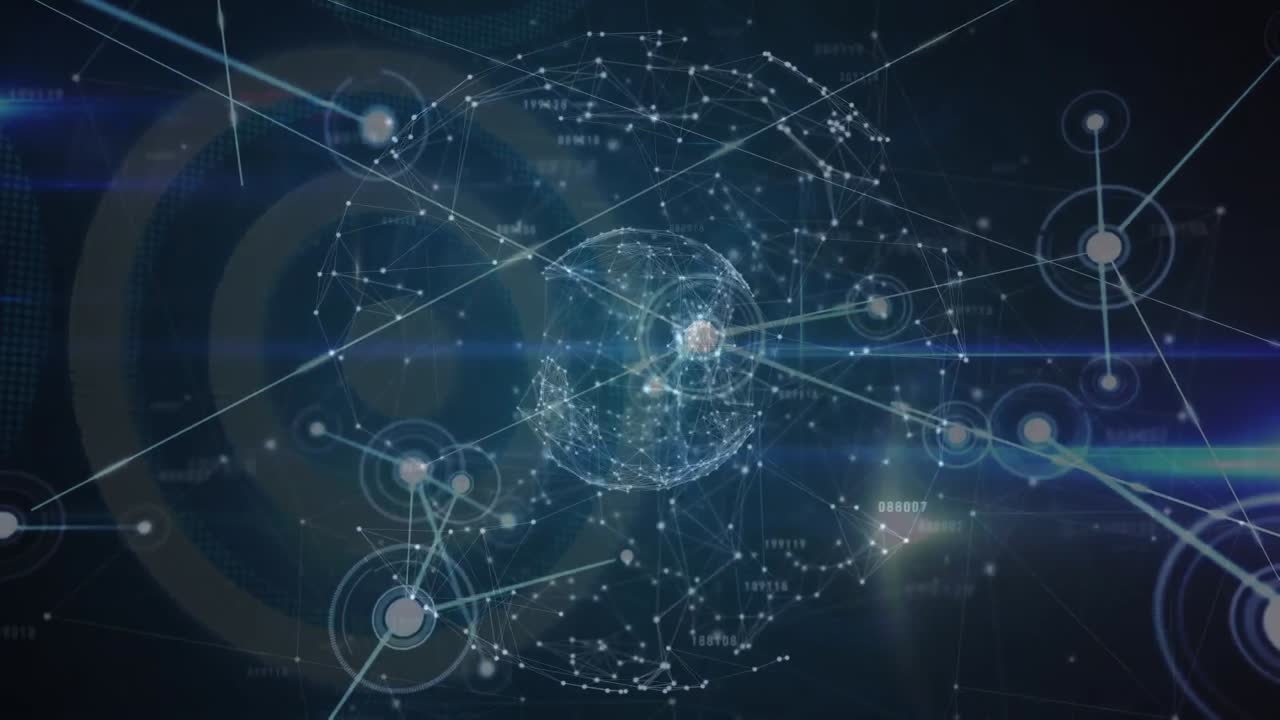 animación de la red de conexiones con el globo sobre fondo azul