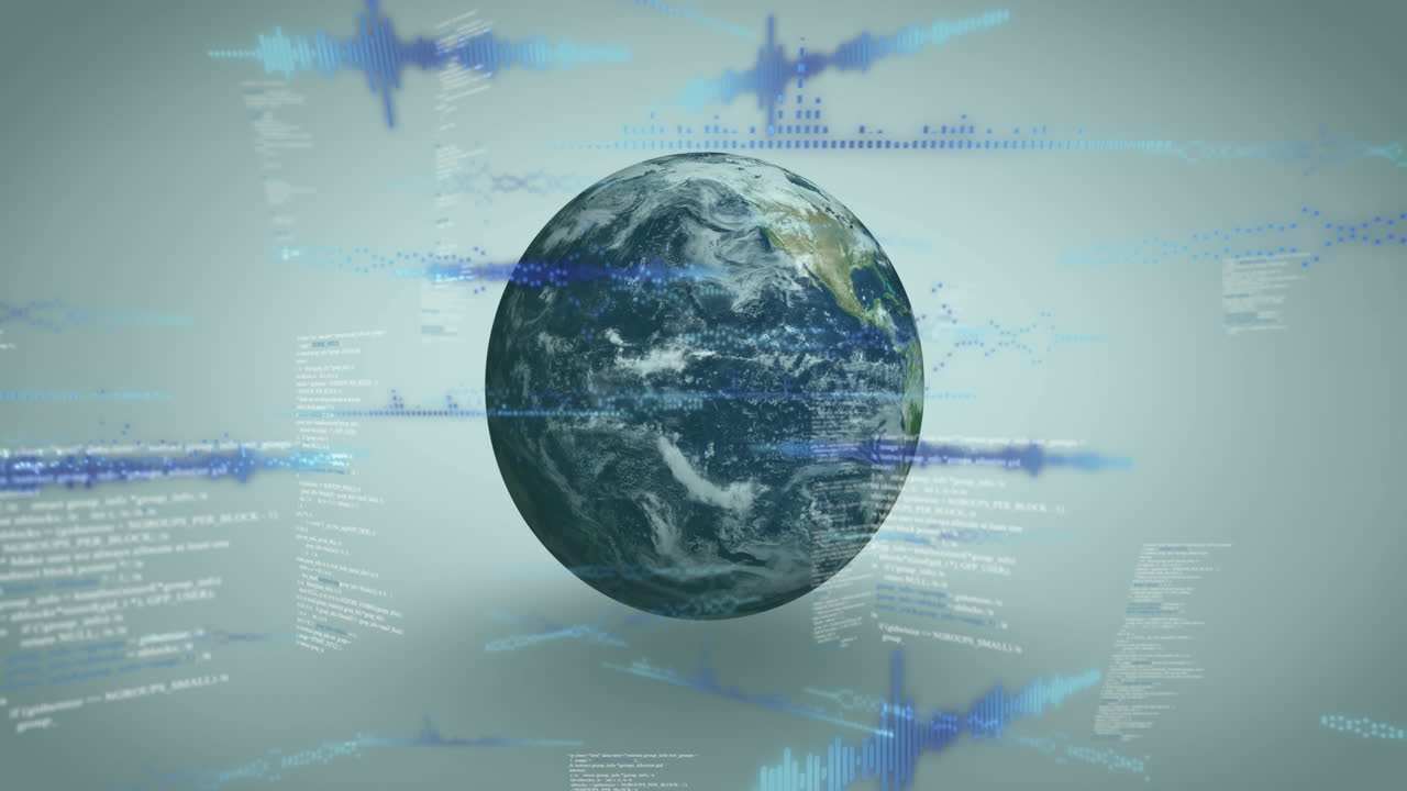 회색 배경에 전 세계에 대한 데이터 처리의 애니메이션