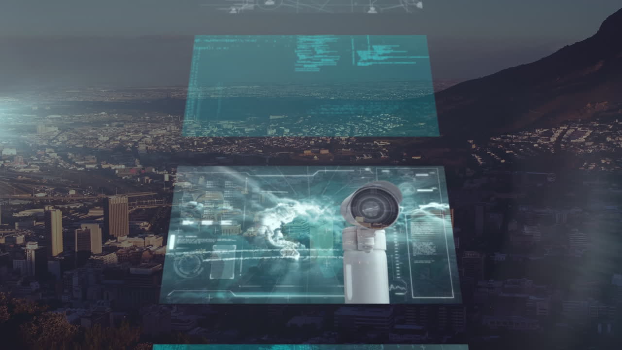 animación del procesamiento de datos sobre el paisaje urbano