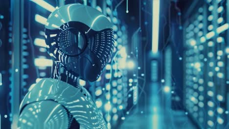humanoid robot in a futuristic data center