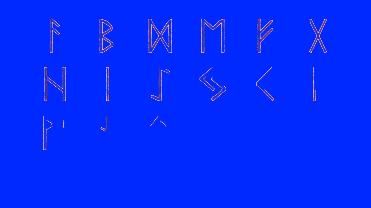 викингский руновый алфавит загорает на синем экране