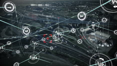 animación de la red de conexiones con iconos sobre el paisaje urbano