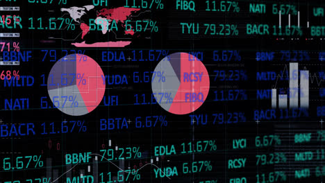 stock market data and statistical data processing against black background