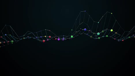 renderizado en 3d de un modelo de marco de alambre con esferas coloridas en él.