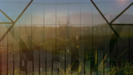 animación de gráficos financieros sobre los postes de electricidad