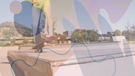 animación de puntos coloridos sobre el hombre caucásico patinando