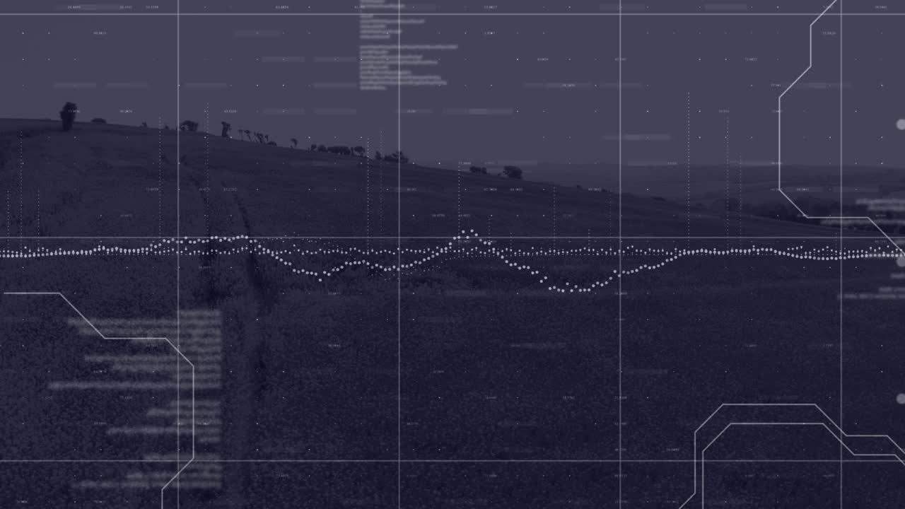 Animation of data processing over landscape