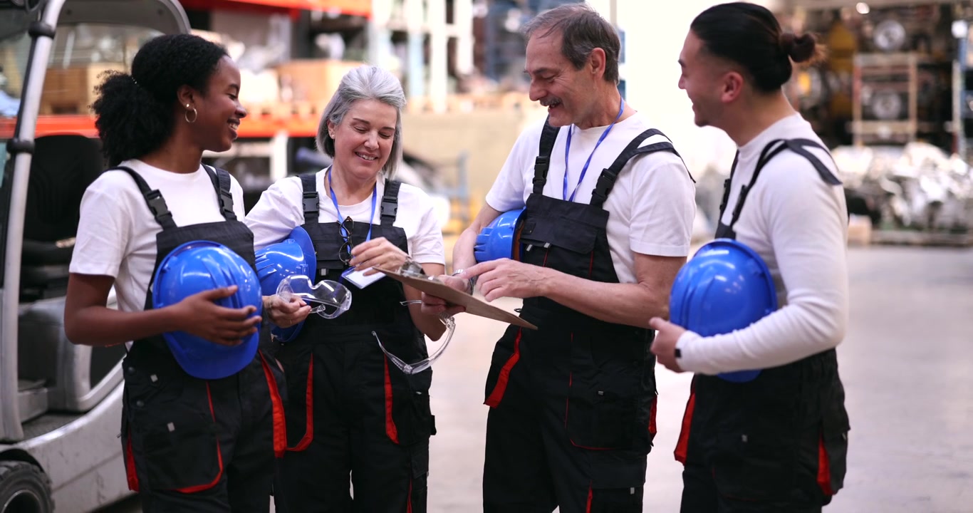 Diverse Team of Warehouse Workers Discussing Logistics in Distribution Center