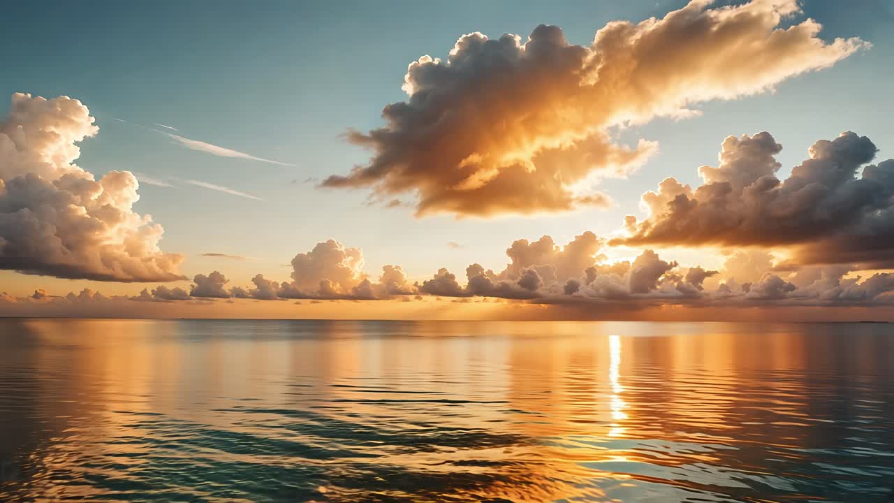 바다 위에서 황금빛 해가 지는 것