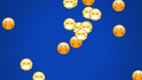 Animation-Einer-Gruppe-Fliegender-Emojis-Auf-Blauem-Hintergrund.