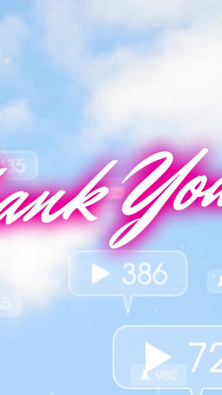 Animation of thank you and social media reactions over cityscape