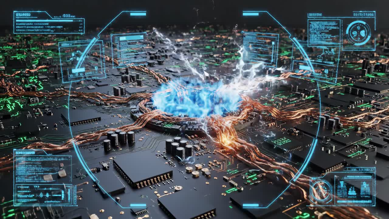 Futuristic Circuit Board with AI and Electronic Components