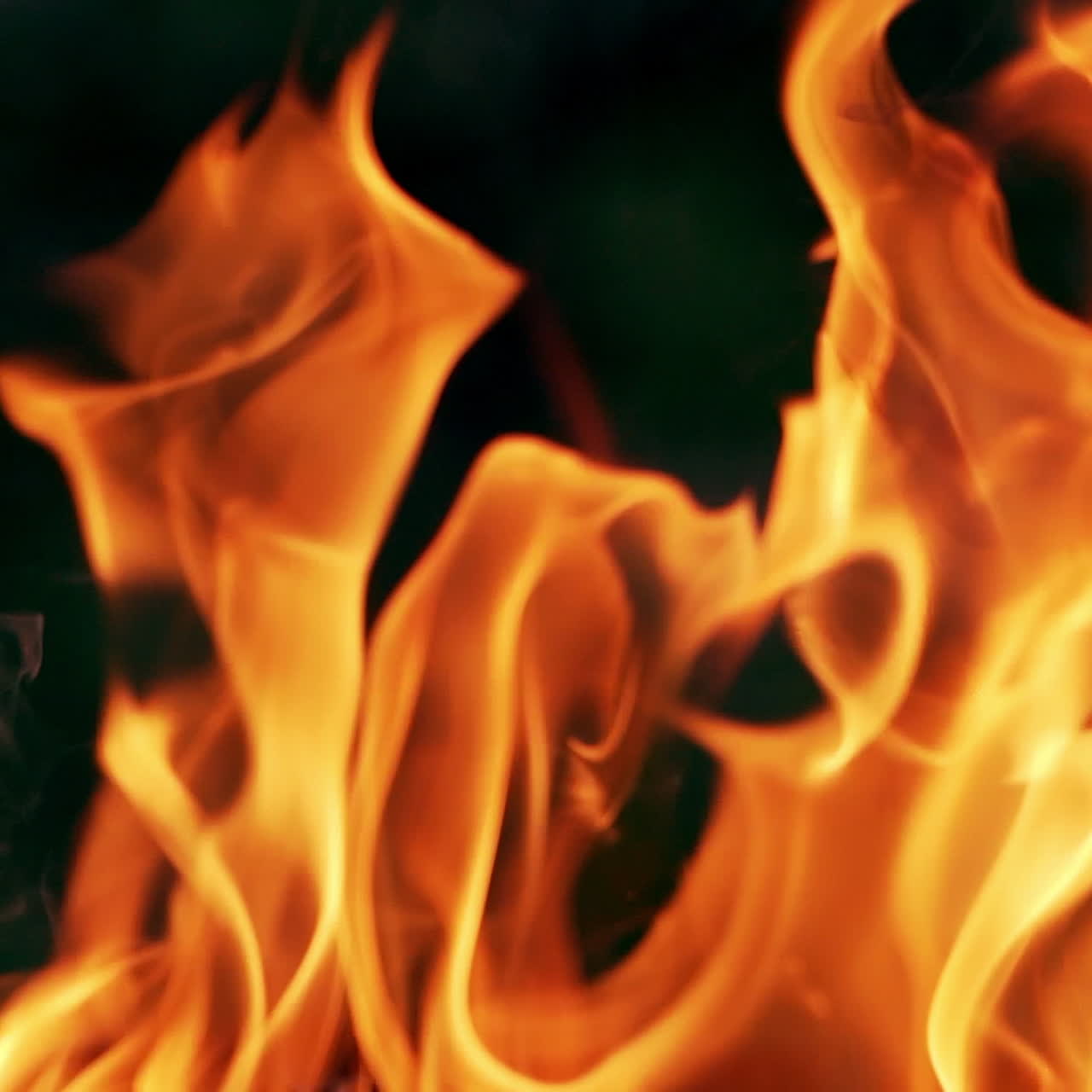 Bright burning wood. Burning wood bonfire in brazier outdoor. Flames fire BBQ in nature. Slow motion